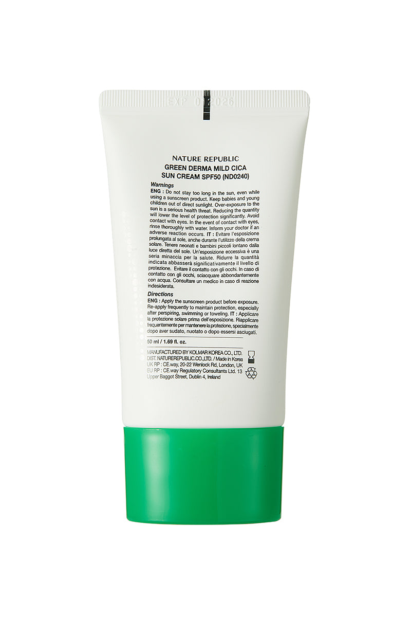 Green Derma Mild CICA Safety 100 Sun Cream SPF50 + Nature Republic UK