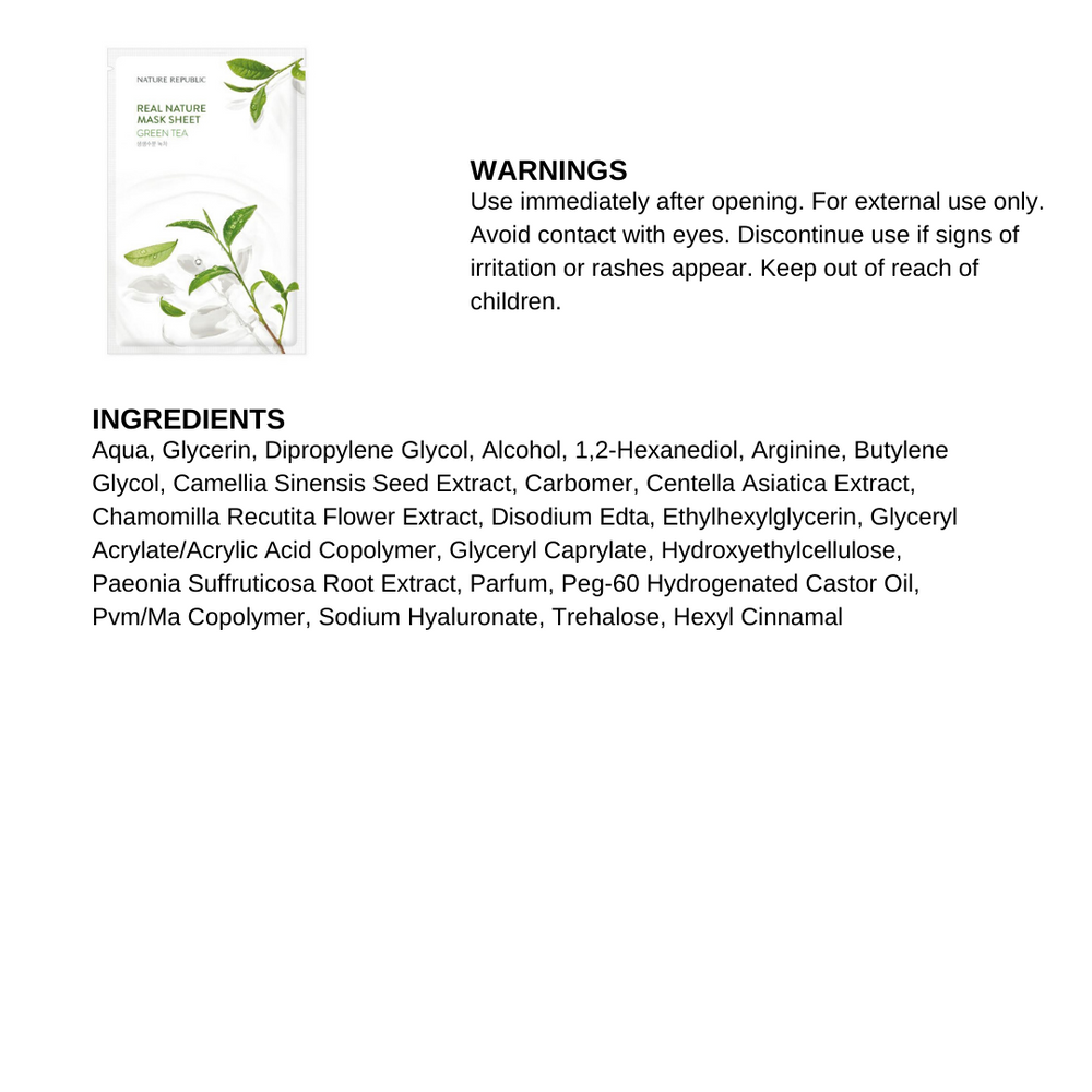 
                
                    Load image into Gallery viewer, Real Nature Green Tea Mask Sheet (10 SHEETS)
                
            